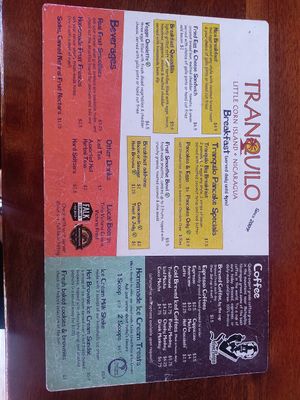 Breakfast Menu at Tranquilo Cafe in Corn Islands