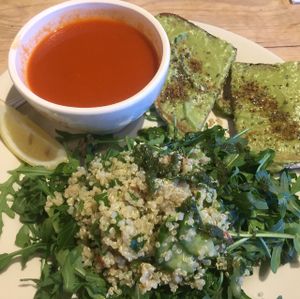 soup, salad, and avocado toast  at Le Pain Quotidien in Alexandria