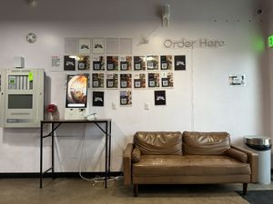 Lobby where you pick up foodd  at Moonbowls in Denver