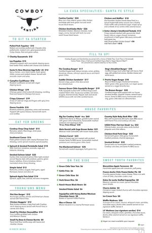 Lunch/Dinner Menu at Cowboy Cantina in Rancho Mirage