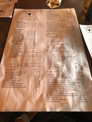 Beer/Wine Menu at Cowboy Cantina in Rancho Mirage