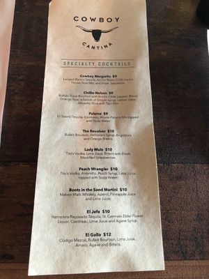 Specialty Cocktails Menu at Cowboy Cantina in Rancho Mirage