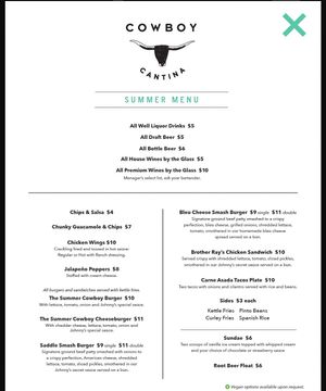 At the bottom, vegan options available on request    at Cowboy Cantina in Rancho Mirage