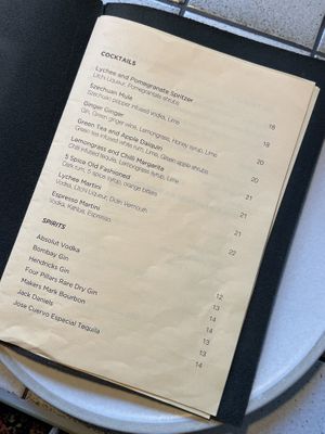 Drink menu  at Ruyi Modern Chinese in Melbourne