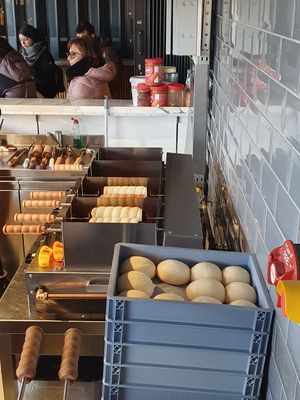 Production line (and giant biscoff pots 😄) at Chimney Cakes Lady in North West London