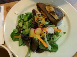 vegetable and tofu warm tart with salad at Le Pain Quotidien in Arlington
