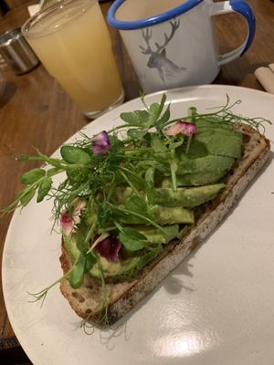 Avocado on sourdough  at British Patagonia in North London