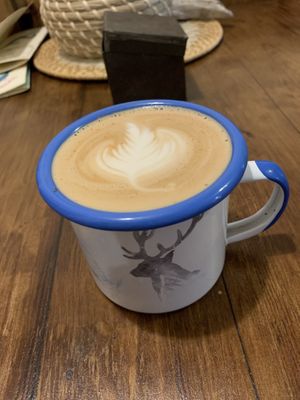 Decaf oat milk cappuccino   at British Patagonia in North London