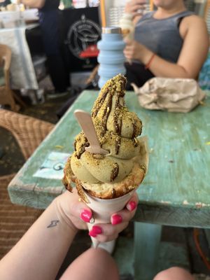 Pistachio croissant ice cream  at British Patagonia in North London