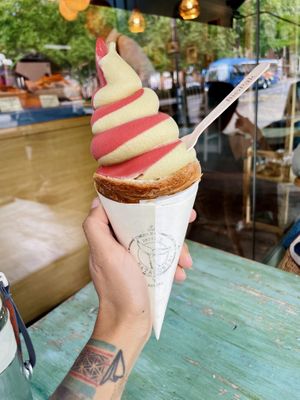 Swirl strawberry and pistachio 10/10  at British Patagonia in North London