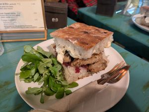Chicken and brie focaccia (Hot sandwich) at British Patagonia in North London