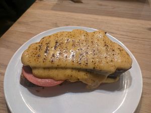Vegan croque monsieur at British Patagonia in North London