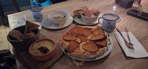 Sourdough and cheese, vegan pepperoni pizza and hot chocolate at British Patagonia in North London