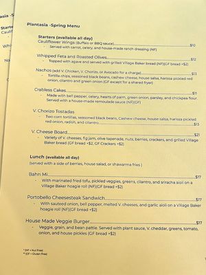 Menu side 1 as of March 2023 - lots of options and super delicious! They also have an alcohol beverage menu.   at Plantasia Eatery in Flagstaff