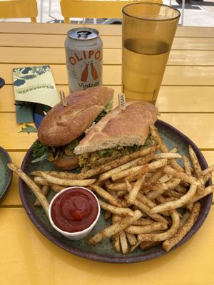 Curry “chicken” sandwich with shawarma fries. A combination to die for!  at Plantasia Eatery in Flagstaff