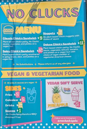 menu at No Clucks in Portland