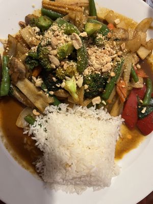 Thai red curry and basil stir fry  at Sabai Sabai in Middlebury