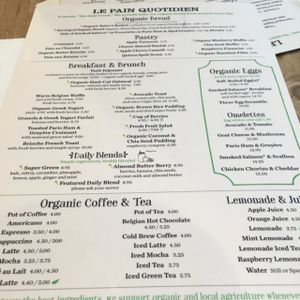 menu at Le Pain Quotidien - F St in Washington