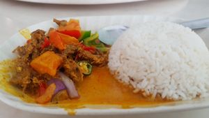 Curry Vert. Mutton (mushroom) Rice • RM $7.50 at Vege Good in Malacca