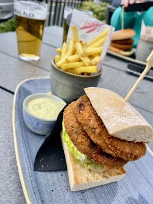 Spicy Bean Burger (vegan option)  at The Victoria Hotel in Robin Hoods Bay