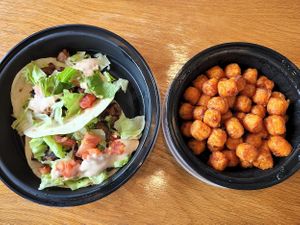 Vegan Tacos with a side of Sweet Tots; currently on the menu at Dock House in Chester