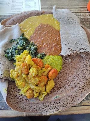 Delicious. On gluten free whole grain injera at Desta in Oakland