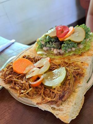 Best baguette I have ever had! Sooo tasty! The bread was awesome, and the "meat" was made of plantains cover. It was very special. I had to order 2 of them even though I was alread at Cafe-Bazar OM - temporarily closed in Monteverde