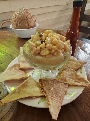 Ceviche & Tortilla Chips at Cafe-Bazar OM - temporarily closed in Monteverde