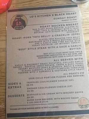 Menu at LD's Kitchen - The Black Heart in North West London