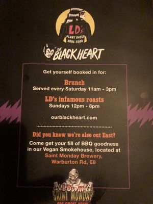 The menu front  at LD's Kitchen - The Black Heart in North West London