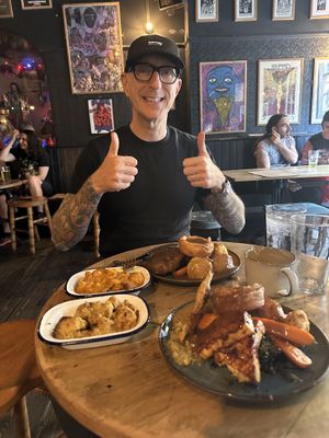 Pork roast, southern fried chicken roast  at LD's Kitchen - The Black Heart in North West London