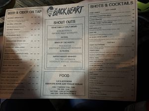 Drink menu   at LD's Kitchen - The Black Heart in North West London