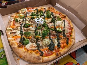 14" super vegan pizza (without red onions) at Two Boots Pizza - UES in New York City