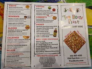 Menu at Two Boots Pizza - UES in New York City