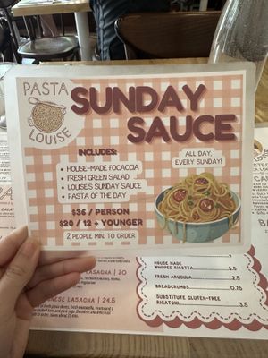Menu  at Pasta Louise in Brooklyn