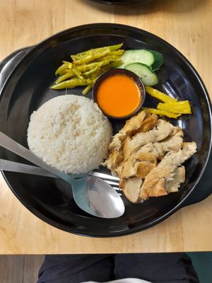 "Chicken" rice with soup at Seva Cafe in Central Singapore