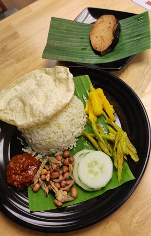 Nasi Lemak with warmed up "fish" 👍 at Seva Cafe in Central Singapore