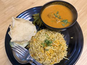 Briyani  7/10 small portion   at Seva Cafe in Central Singapore