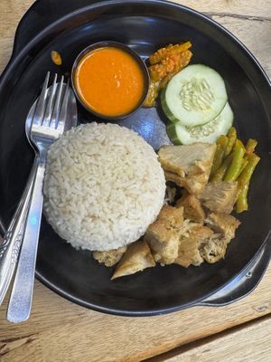 Vegan Chicken and Ricee  at Seva Cafe in Central Singapore