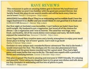 rave reviews at Govinda's Garden Cafe in Denver