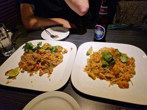 Thai rice with tofu and Pad Thai with tofu at VegeDelight 波羅蜜養生素食 in Toronto