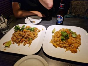Thai rice with tofu and Pad Thai with tofu at VegeDelight 波羅蜜養生素食 in Toronto