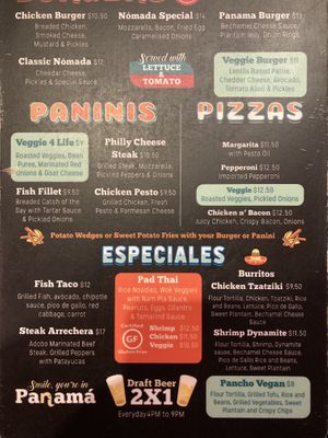 Menu  at Nomada Eatery in Panama City