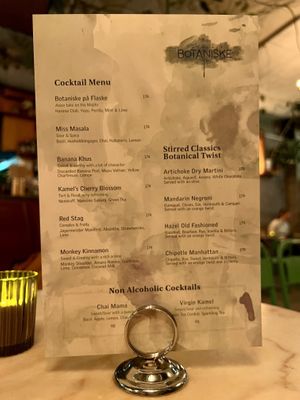 Cocktail menu   at Torggata Botaniske in Oslo