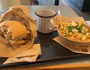 Vienna Burger and Greek-style fries  at Swing Kitchen in Munich