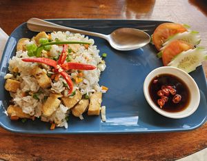 Fried rice with tofu for breakfast at Beach Walk Koh Rong in Koh Rong