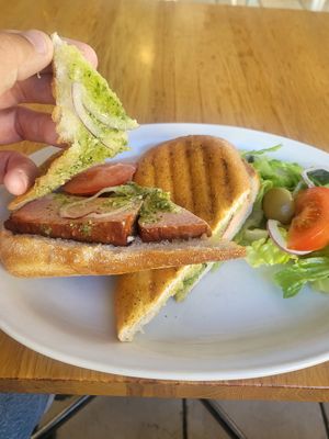 Vegan grilled sandwich (yikes) at Tant Anci och Froken Sara in Sundsvall