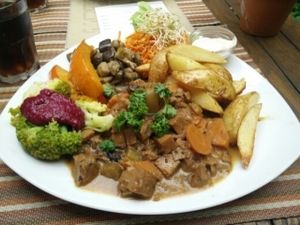 Seitan stew and chunky fries and stuff at Avalon in Ghent