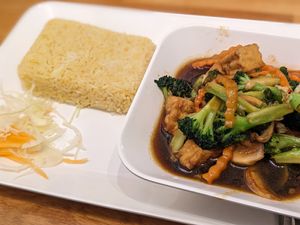 Teriyaki tofu with rice at Asian Healthy Foods in Tromsoe
