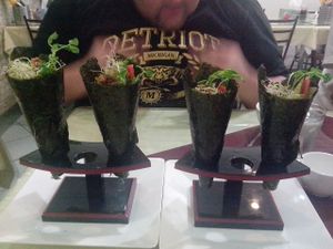 Amazing presentation - tempura sushi rolls at Quan An Chay Veggie House in Cabramatta